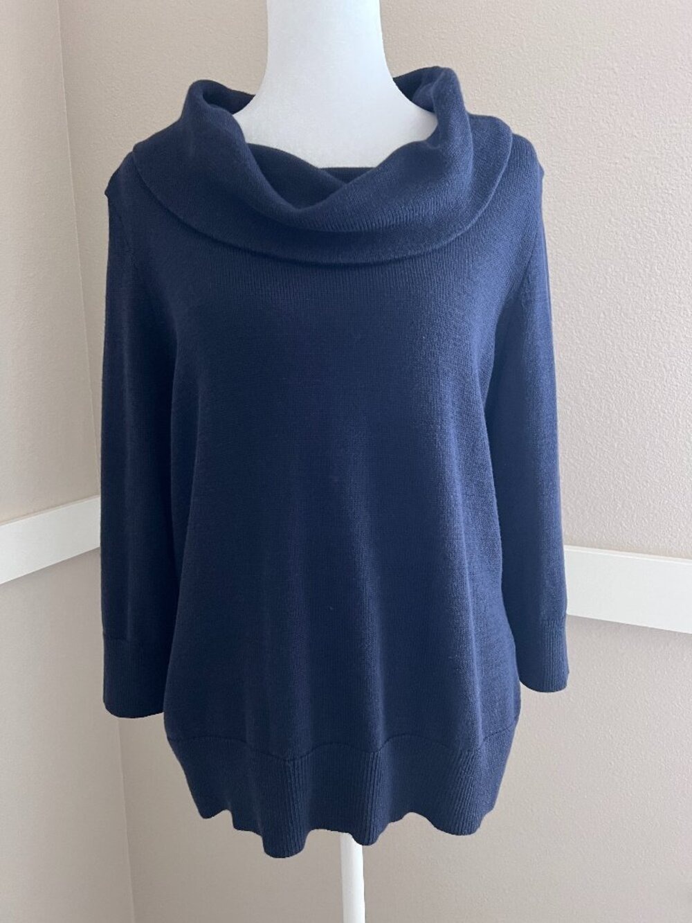 CHAPS Navy Blue Cowl Neck Sweater Knit Top Pullover - Women's Size XL